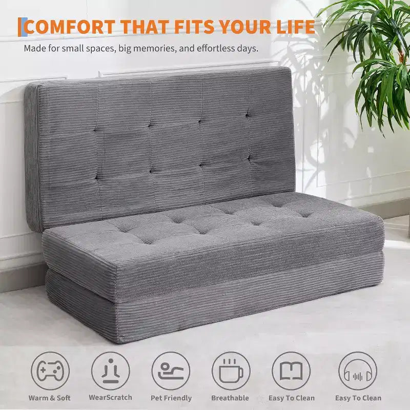 Tri-Fold Mattress, Memory Foam Foldable Mattress, Foldable Floor Sofa Bed with High-Density Support Foam, Single Folding Mattress for Living Room