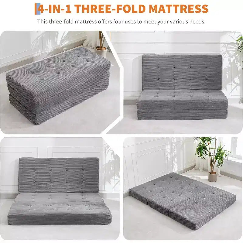 Tri-Fold Mattress, Memory Foam Foldable Mattress, Foldable Floor Sofa Bed with High-Density Support Foam, Single Folding Mattress for Living Room