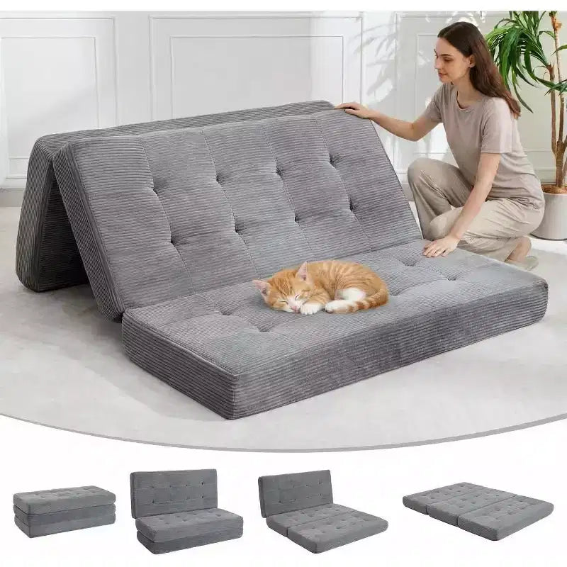 Tri-Fold Mattress, Memory Foam Foldable Mattress, Foldable Floor Sofa Bed with High-Density Support Foam, Single Folding Mattress for Living Room