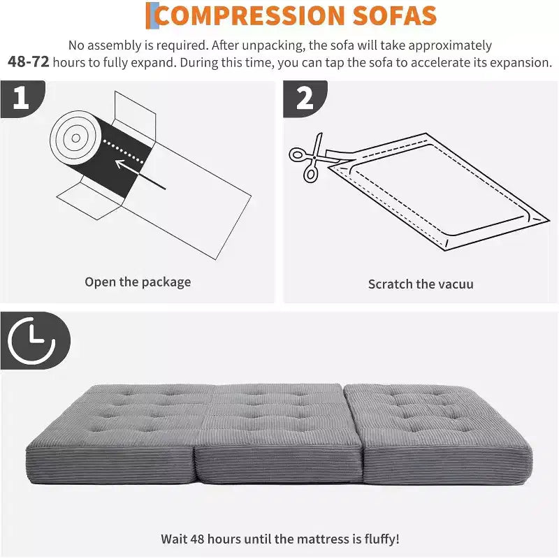 Tri-Fold Mattress, Memory Foam Foldable Mattress, Foldable Floor Sofa Bed with High-Density Support Foam, Single Folding Mattress for Living Room