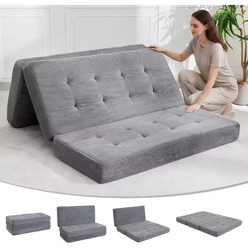 Tri-Fold Mattress, Memory Foam Foldable Mattress, Foldable Floor Sofa Bed with High-Density Support Foam, Single Folding Mattress for Living Room