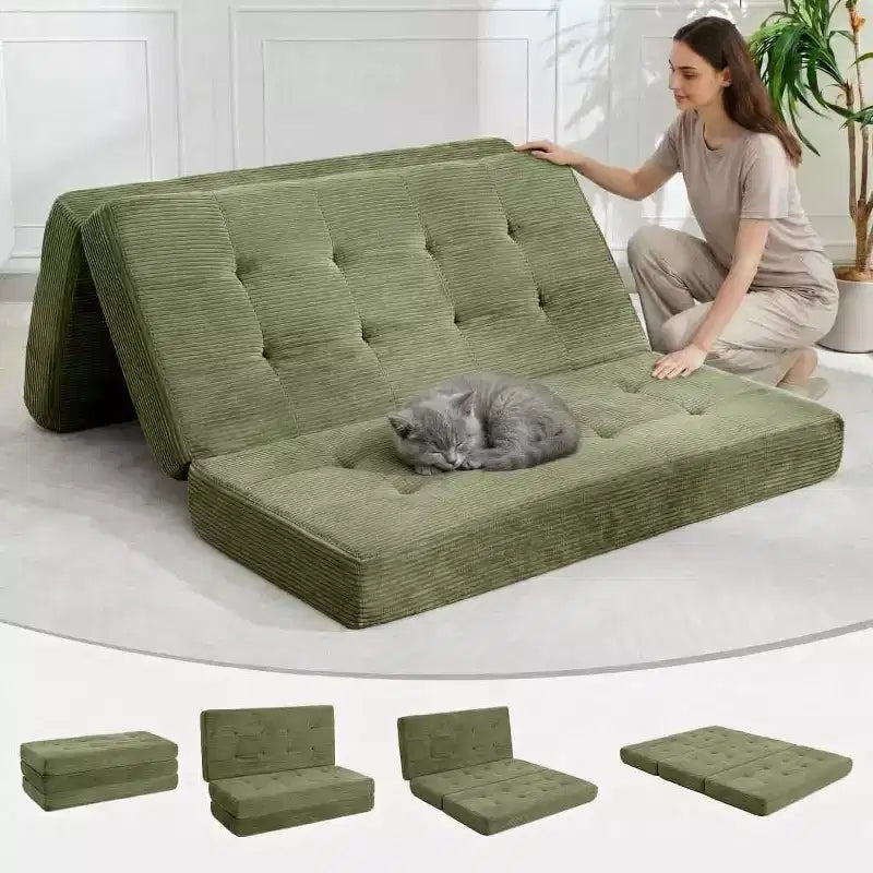 Tri-Fold Mattress, Memory Foam Foldable Mattress, Foldable Floor Sofa Bed with High-Density Support Foam, Single Folding Mattress for Living Room