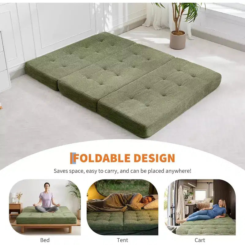 Tri-Fold Mattress, Memory Foam Foldable Mattress, Foldable Floor Sofa Bed with High-Density Support Foam, Single Folding Mattress for Living Room