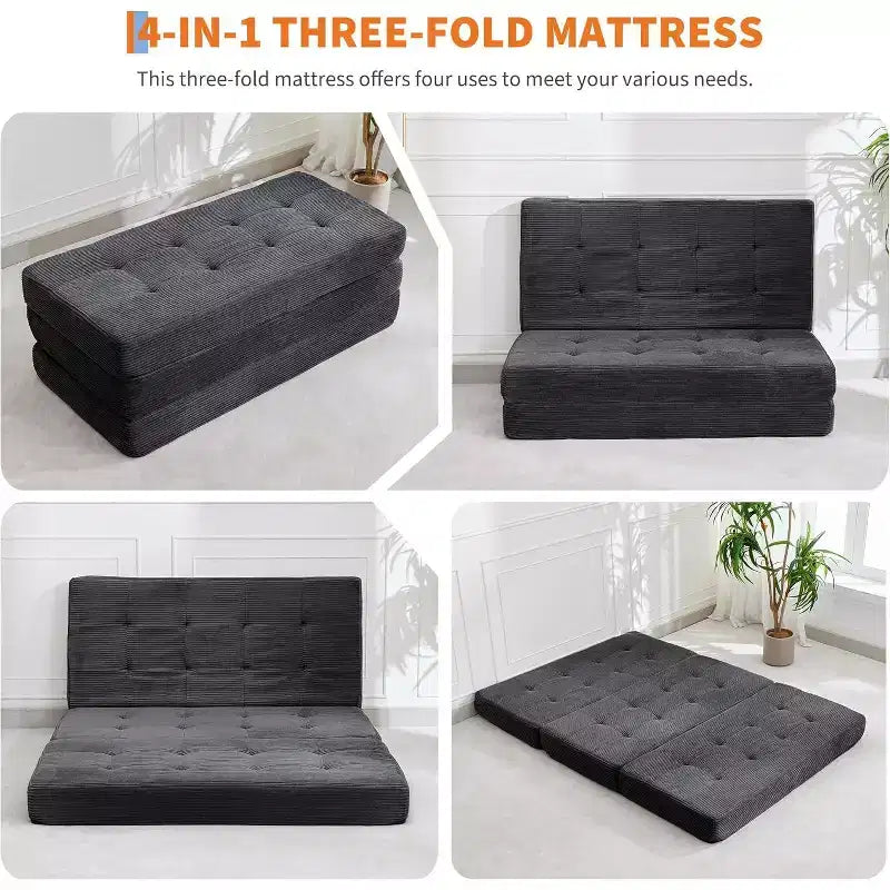 Tri-Fold Mattress, Memory Foam Foldable Mattress, Foldable Floor Sofa Bed with High-Density Support Foam, Single Folding Mattress for Living Room