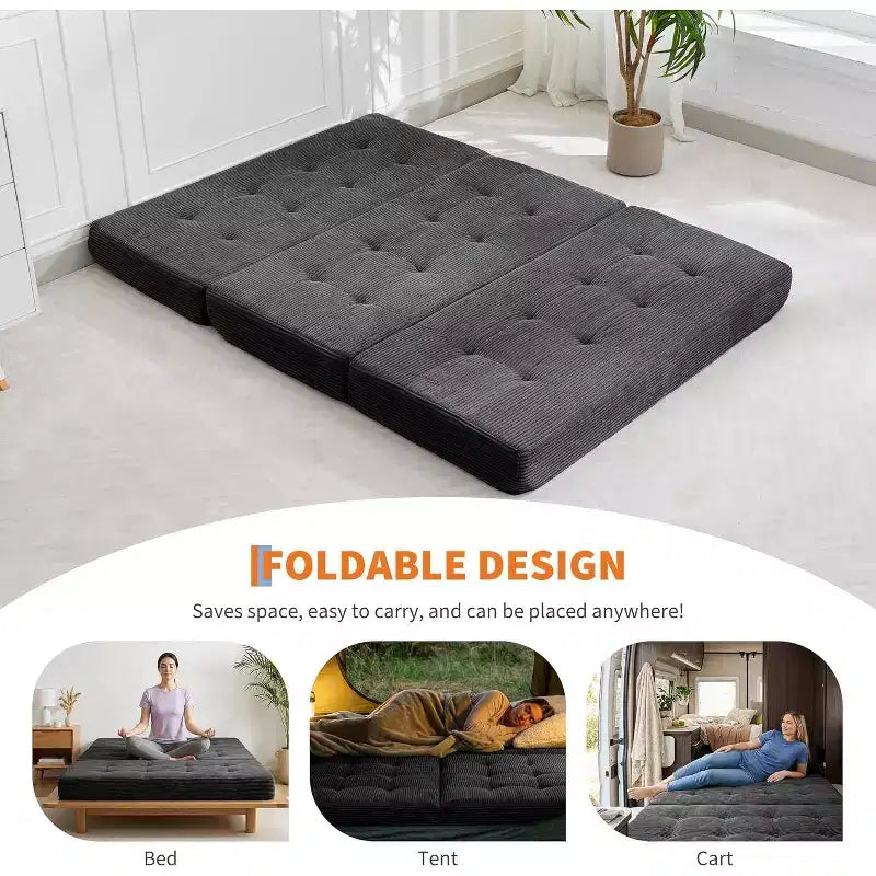 Tri-Fold Mattress, Memory Foam Foldable Mattress, Foldable Floor Sofa Bed with High-Density Support Foam, Single Folding Mattress for Living Room