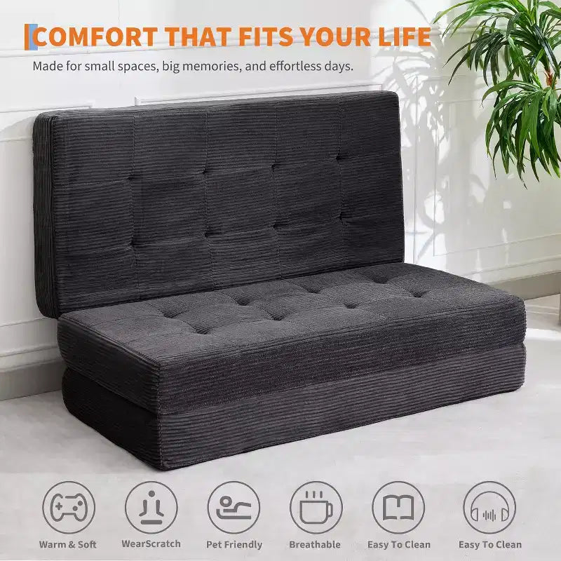 Tri-Fold Mattress, Memory Foam Foldable Mattress, Foldable Floor Sofa Bed with High-Density Support Foam, Single Folding Mattress for Living Room
