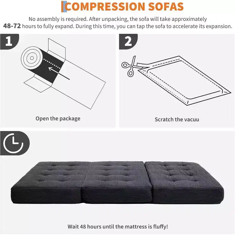 Tri-Fold Mattress, Memory Foam Foldable Mattress, Foldable Floor Sofa Bed with High-Density Support Foam, Single Folding Mattress for Living Room