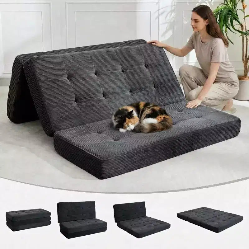 Tri-Fold Mattress, Memory Foam Foldable Mattress, Foldable Floor Sofa Bed with High-Density Support Foam, Single Folding Mattress for Living Room