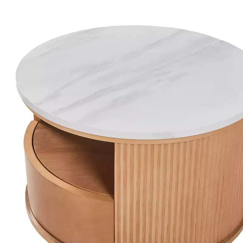 Whisen 2-Piece Nesting Coffee Table Set with Drawer, Fluted Design, Two-Tone Finish, Space-Saving Modern Accent Tables