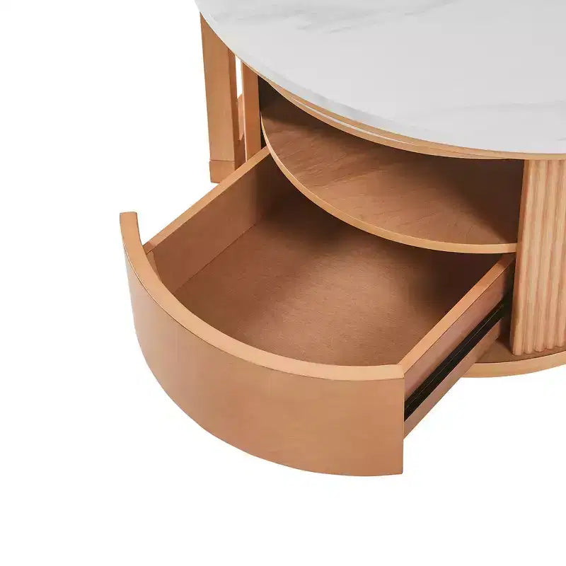 Whisen 2-Piece Nesting Coffee Table Set with Drawer, Fluted Design, Two-Tone Finish, Space-Saving Modern Accent Tables