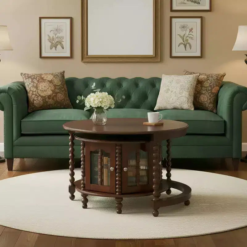 Whisen 2-Piece Nesting Coffee Table Set with Drawer, Fluted Design, Two-Tone Finish, Space-Saving Modern Accent Tables