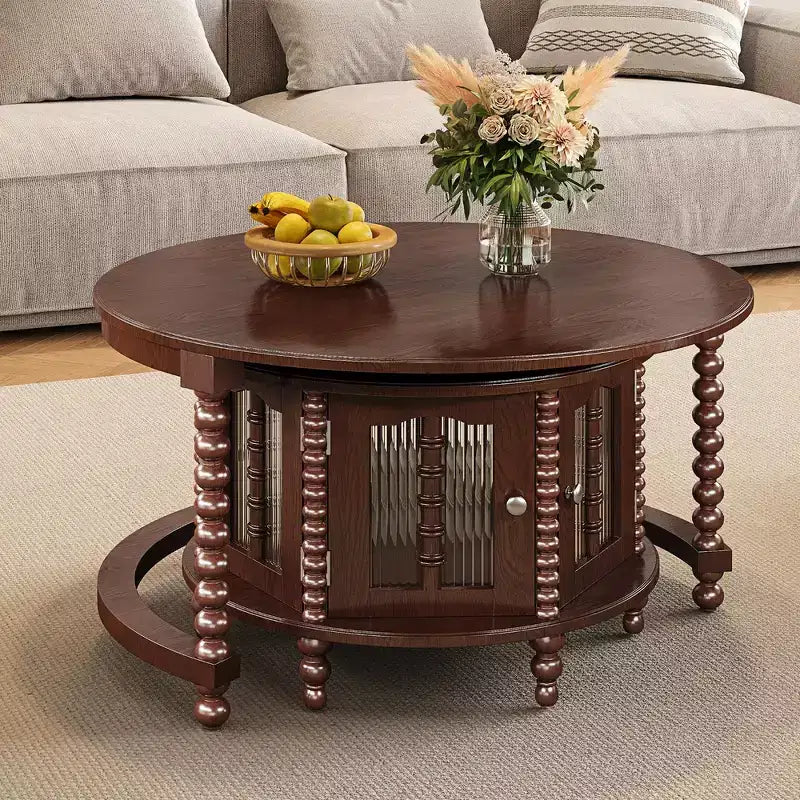 Whisen 2-Piece Nesting Coffee Table Set with Drawer, Fluted Design, Two-Tone Finish, Space-Saving Modern Accent Tables