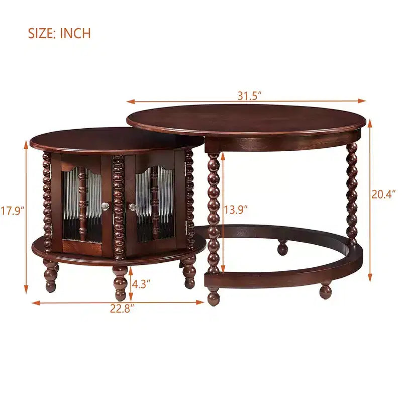 Whisen 2-Piece Nesting Coffee Table Set with Drawer, Fluted Design, Two-Tone Finish, Space-Saving Modern Accent Tables