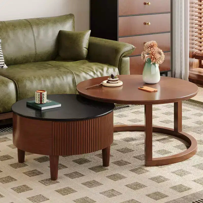 Whisen 2-Piece Nesting Coffee Table Set with Drawer, Fluted Design, Two-Tone Finish, Space-Saving Modern Accent Tables