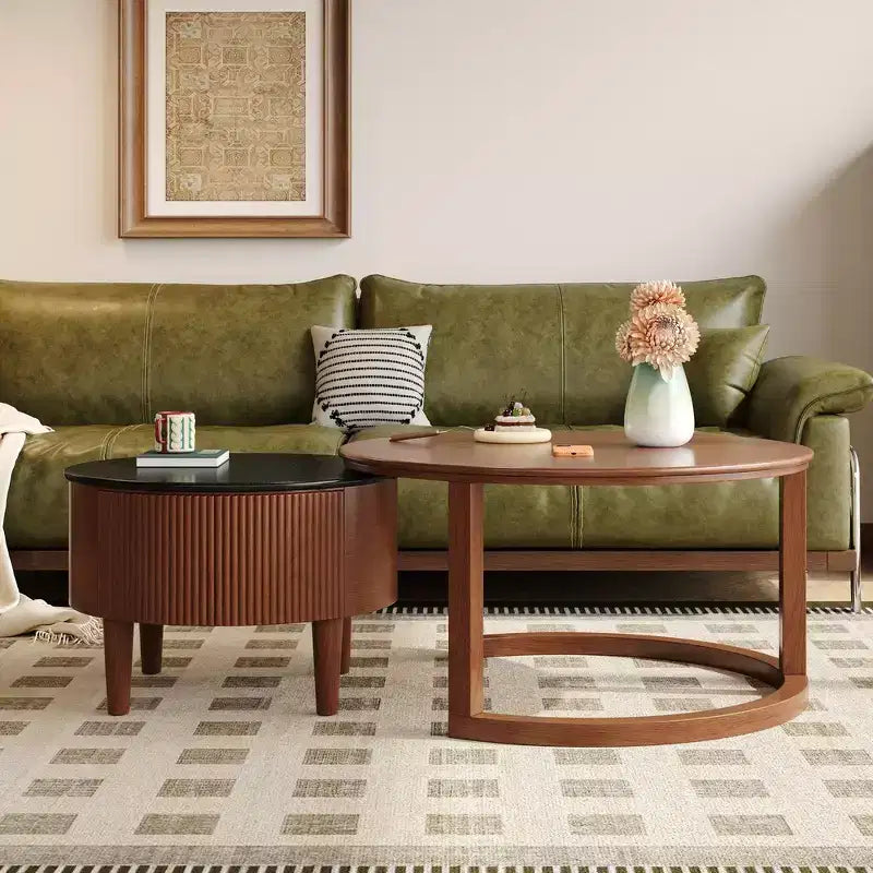 Whisen 2-Piece Nesting Coffee Table Set with Drawer, Fluted Design, Two-Tone Finish, Space-Saving Modern Accent Tables