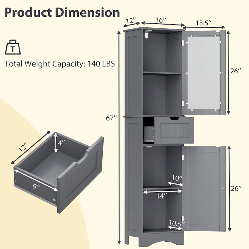 Meuble colonne de salle de bain sur pied avec portes