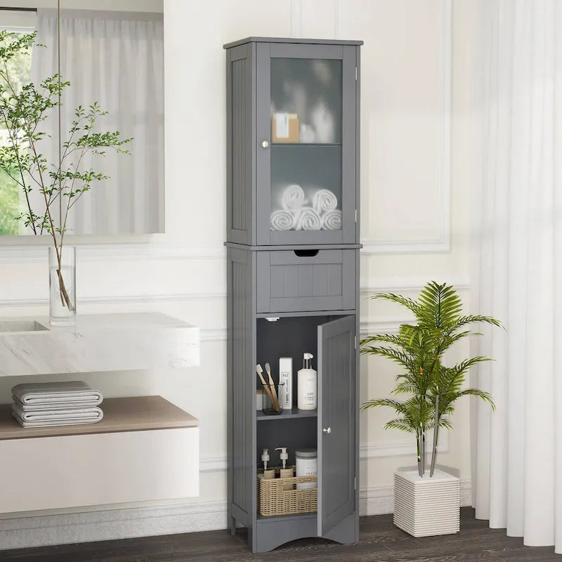 Meuble colonne de salle de bain sur pied avec portes