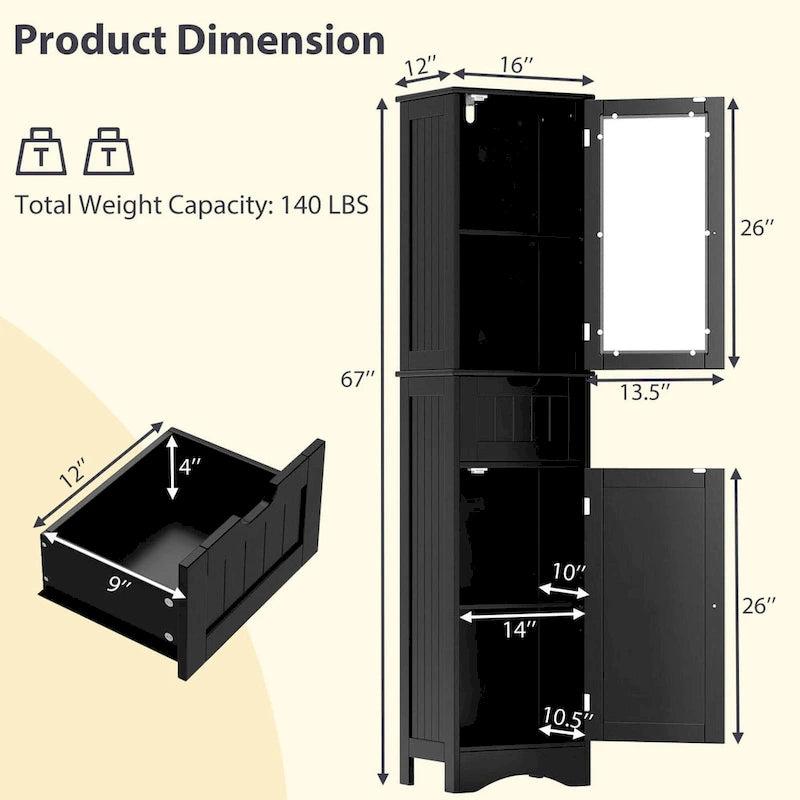Meuble colonne de salle de bain sur pied avec portes