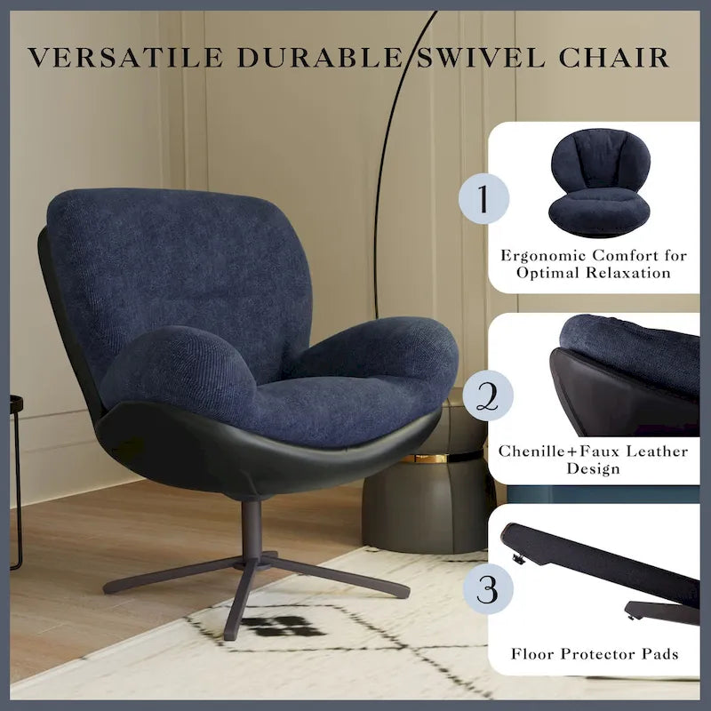 Fauteuil de bureau pivotant à 360° en chenille moderne avec base en métal