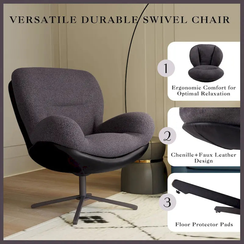 Fauteuil de bureau pivotant à 360° en chenille moderne avec base en métal