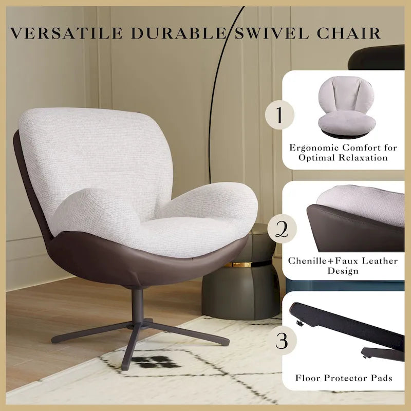 Fauteuil de bureau pivotant à 360° en chenille moderne avec base en métal