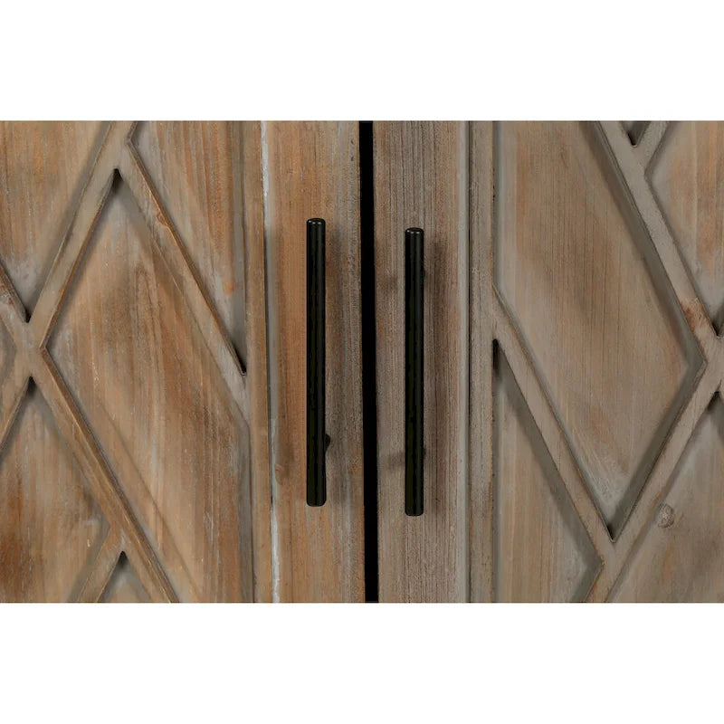 Buffet en bois avec portes à motifs, buffet de rangement avec étagères réglables, console avec pieds en bois massif