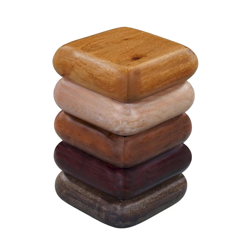 Table d'appoint de 12 pouces, design sculptural empilé, artisanat en bois de manguier et d'acacia, marron