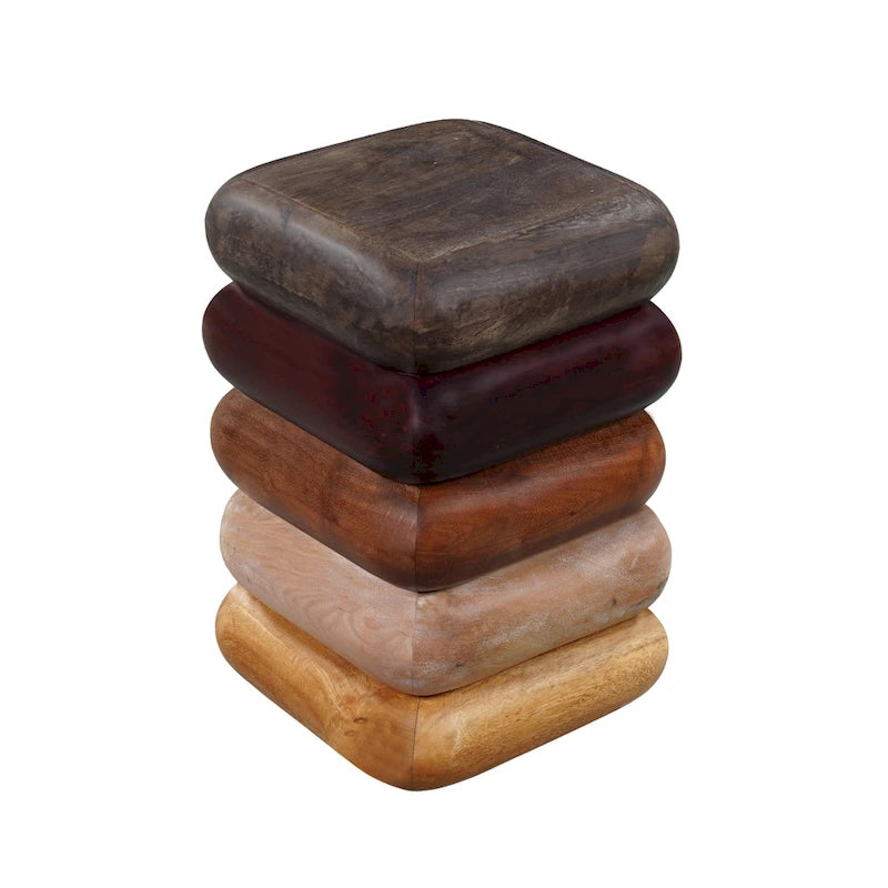 Table d'appoint de 12 pouces, design sculptural empilé, artisanat en bois de manguier et d'acacia, marron