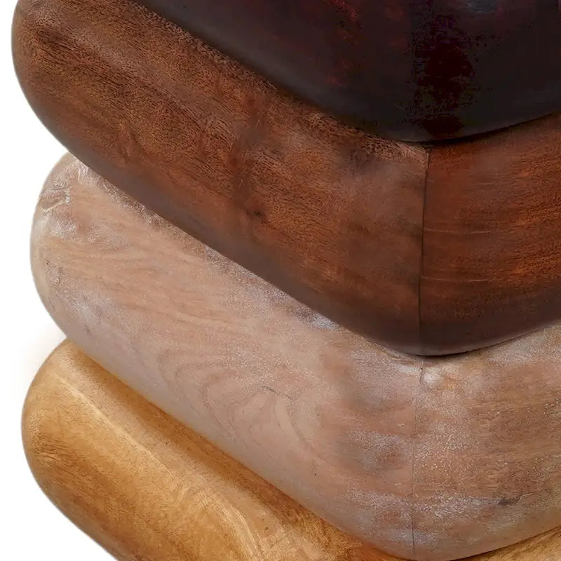 Table d'appoint de 12 pouces, design sculptural empilé, artisanat en bois de manguier et d'acacia, marron