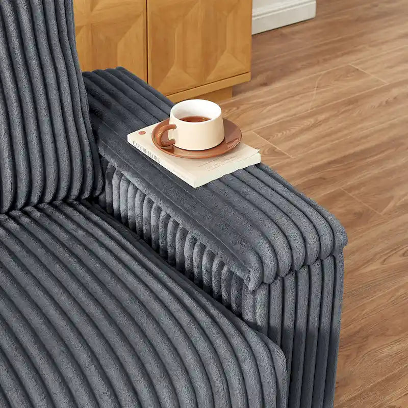 Causeuse 2 places en tissu gris foncé 71 avec accoudoir de rangement carré et port USB pour salon