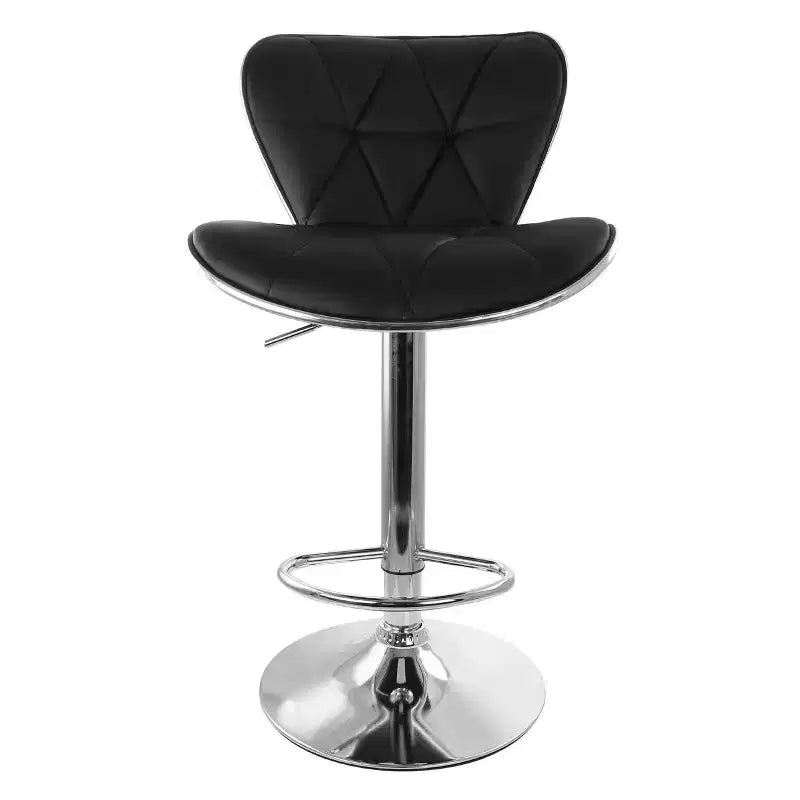 Elama 2 Piece Tufted Faux Leather Adjustable Bar Stool in Black with Chrome Trim and Base