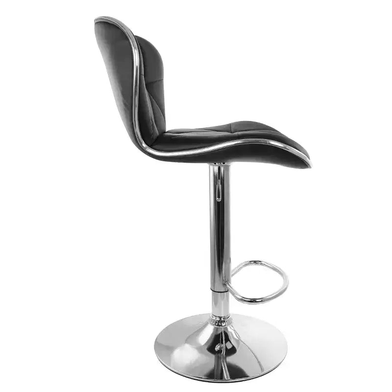 Elama 2 Piece Tufted Faux Leather Adjustable Bar Stool in Black with Chrome Trim and Base