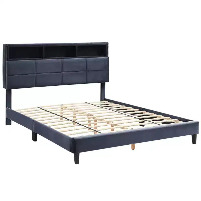 Meldrum Contemporary Upholstered Bed with Storage and USB Power Ports Gray - miBasics