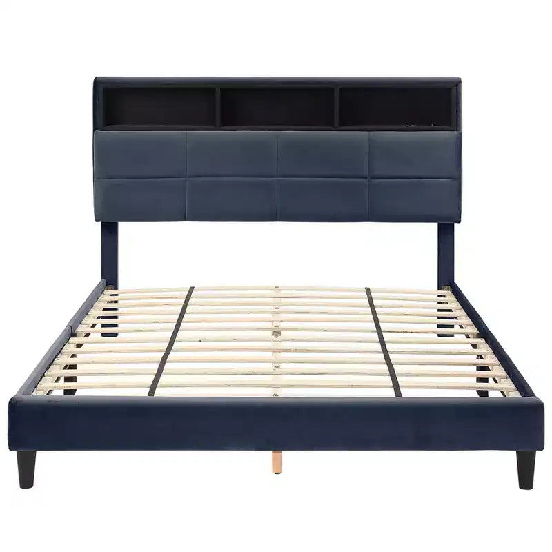 Meldrum Contemporary Upholstered Bed with Storage and USB Power Ports Gray - miBasics