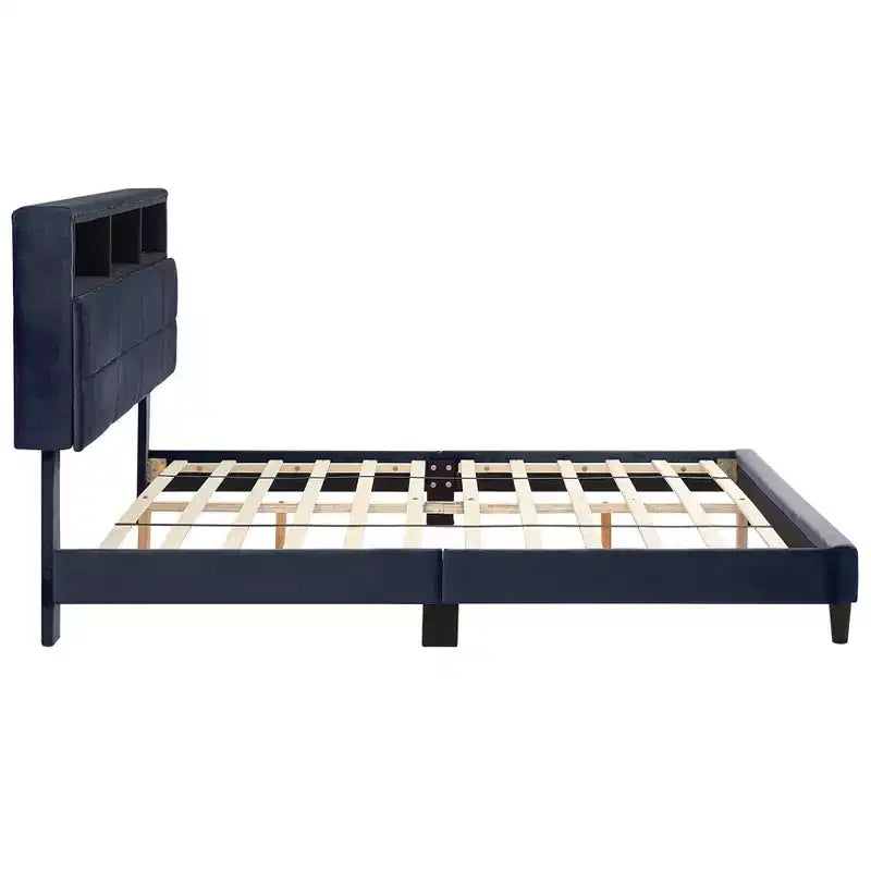 Meldrum Contemporary Upholstered Bed with Storage and USB Power Ports Gray - miBasics