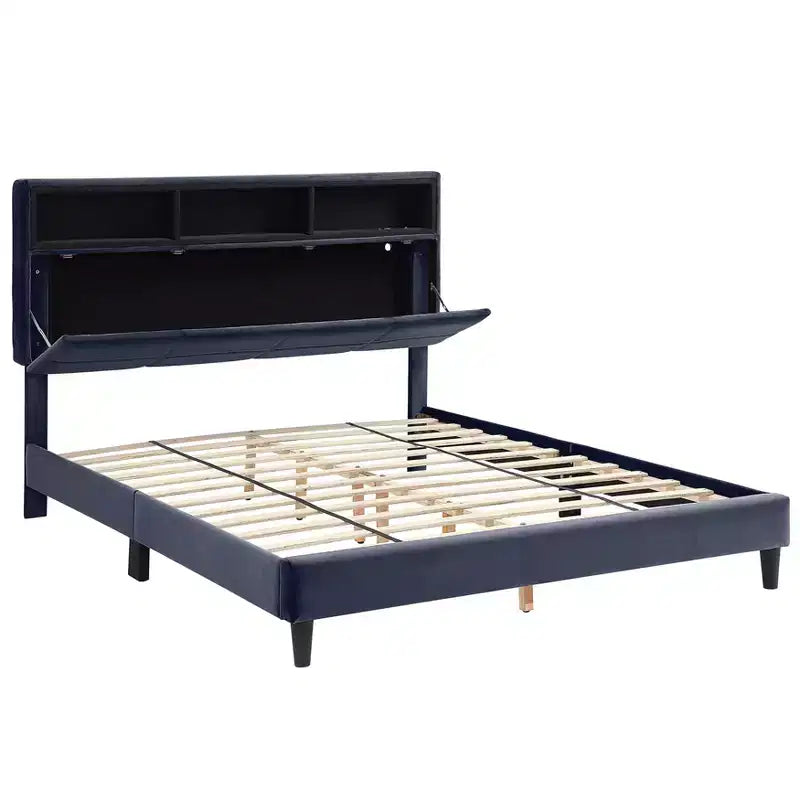 Meldrum Contemporary Upholstered Bed with Storage and USB Power Ports Gray - miBasics