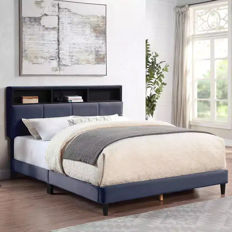 Meldrum Contemporary Upholstered Bed with Storage and USB Power Ports Gray - miBasics