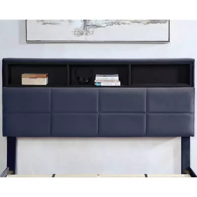 Meldrum Contemporary Upholstered Bed with Storage and USB Power Ports Gray - miBasics