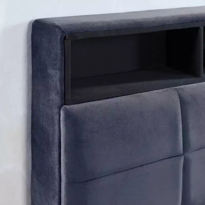 Meldrum Contemporary Upholstered Bed with Storage and USB Power Ports Gray - miBasics