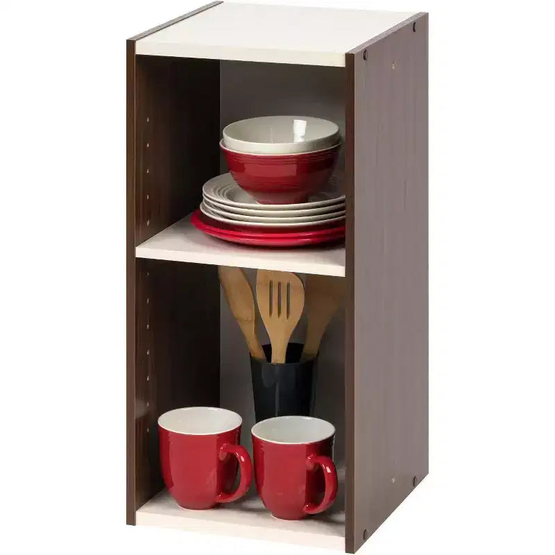 IRIS USA 2 tire Space Saving Cube Organizer with Height Adjustable Shelf, White