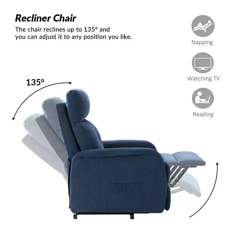 Gina Mid-century Power Remote Recliner with Metal Base| ART OF LIVING DESIGNS-NAVY