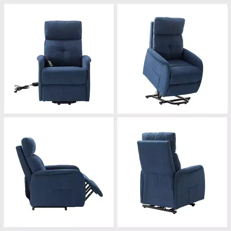 Gina Mid-century Power Remote Recliner with Metal Base| ART OF LIVING DESIGNS-NAVY
