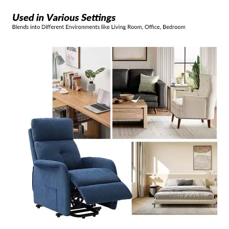 Gina Mid-century Power Remote Recliner with Metal Base| ART OF LIVING DESIGNS-NAVY