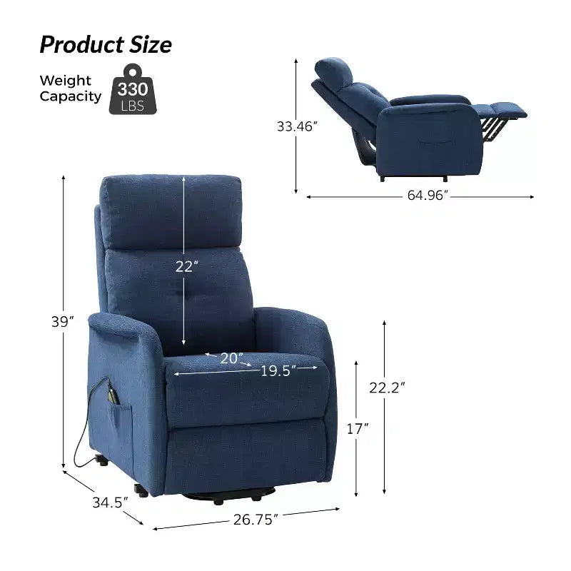 Gina Mid-century Power Remote Recliner with Metal Base| ART OF LIVING DESIGNS-NAVY