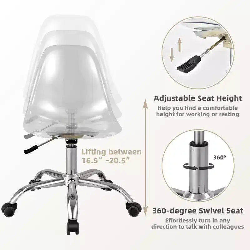 Costway Rolling Acrylic Armless Office Chair Swivel Vanity Chair Adjustable Height