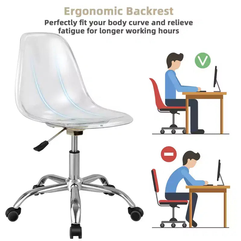 Costway Rolling Acrylic Armless Office Chair Swivel Vanity Chair Adjustable Height