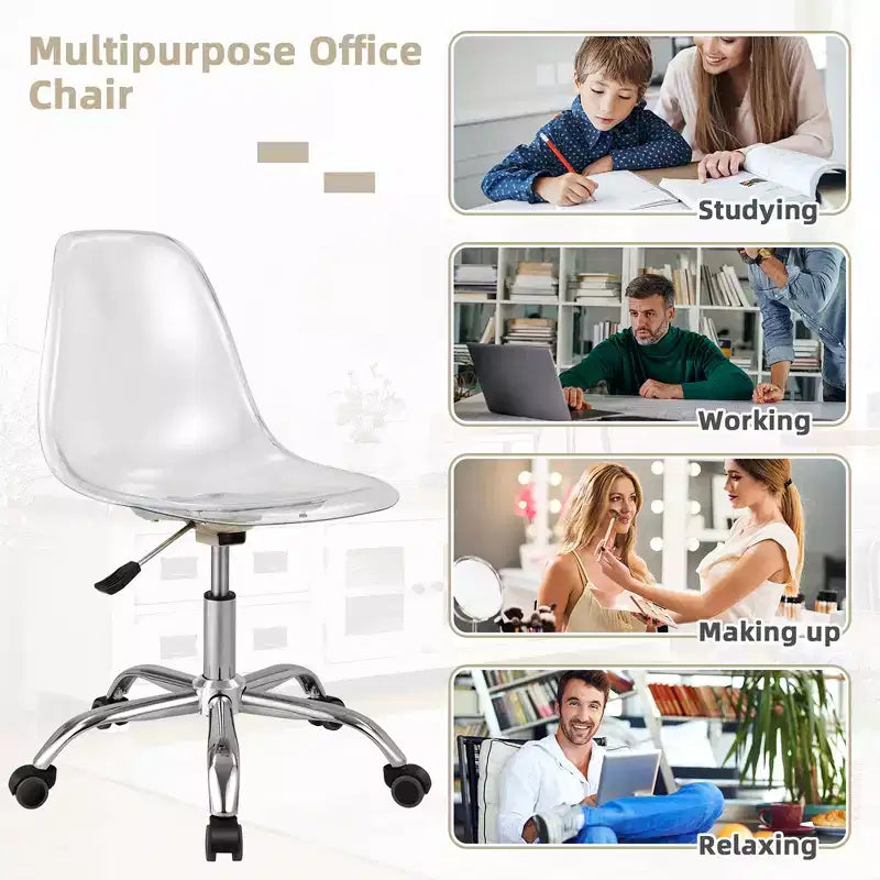 Costway Rolling Acrylic Armless Office Chair Swivel Vanity Chair Adjustable Height