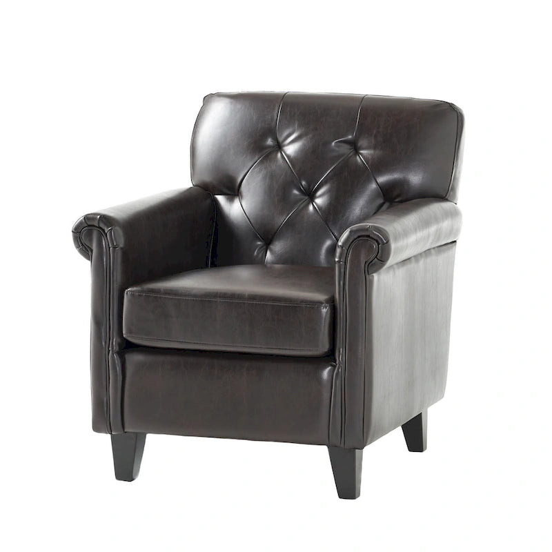 Fauteuil club en cuir marron capitonné