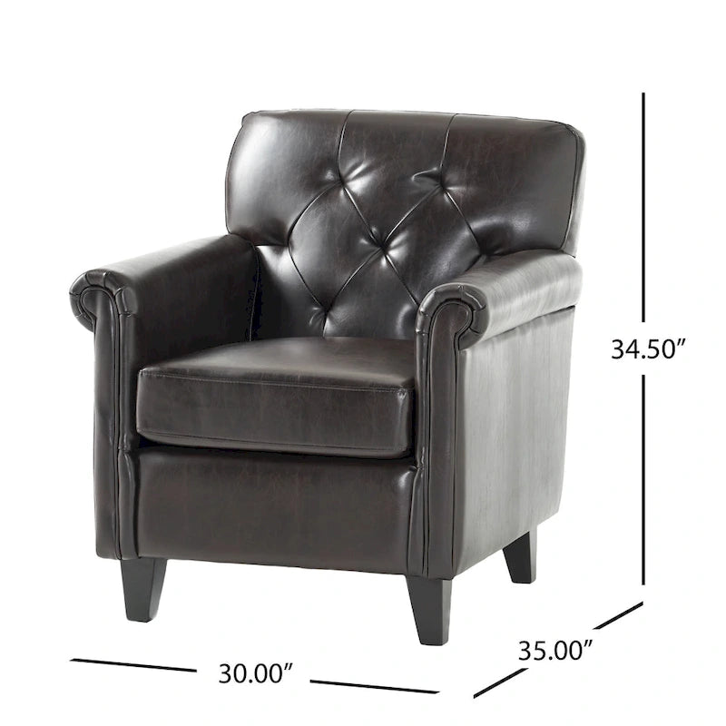 Fauteuil club en cuir marron capitonné