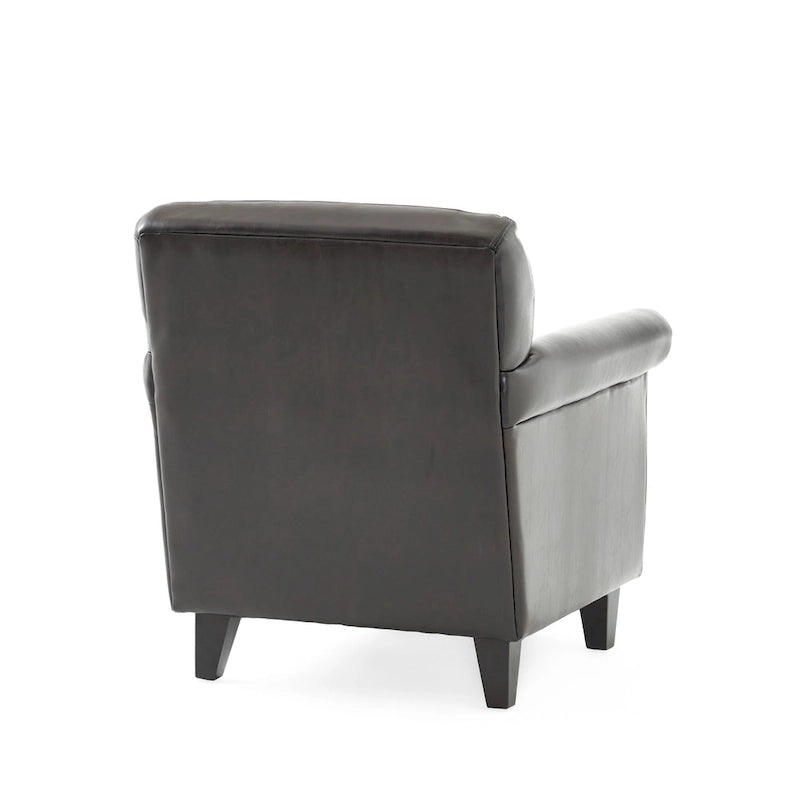 Fauteuil club en cuir marron capitonné